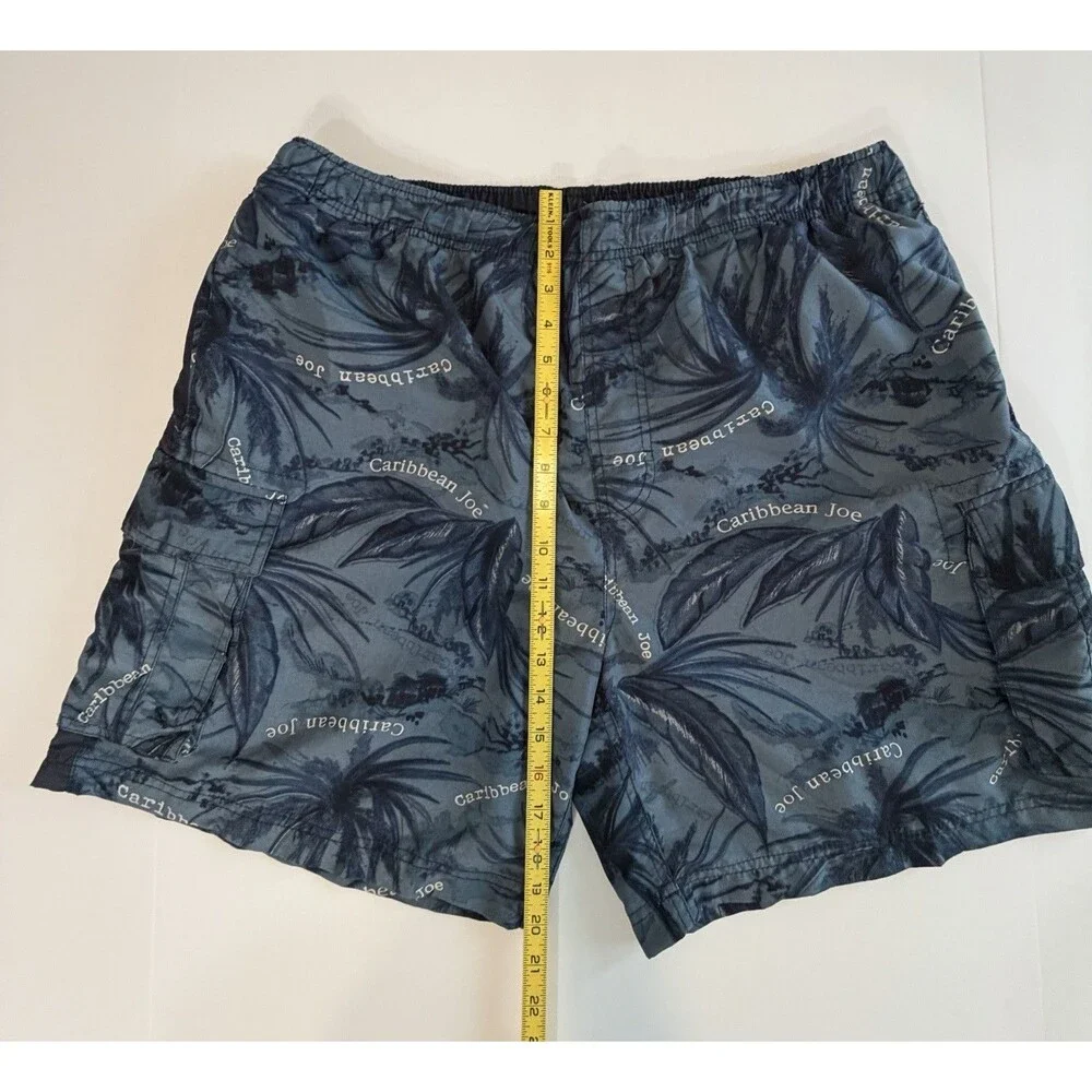 Caribbean Joe Men's Blue Floral Swim Shorts Drawstring-Large